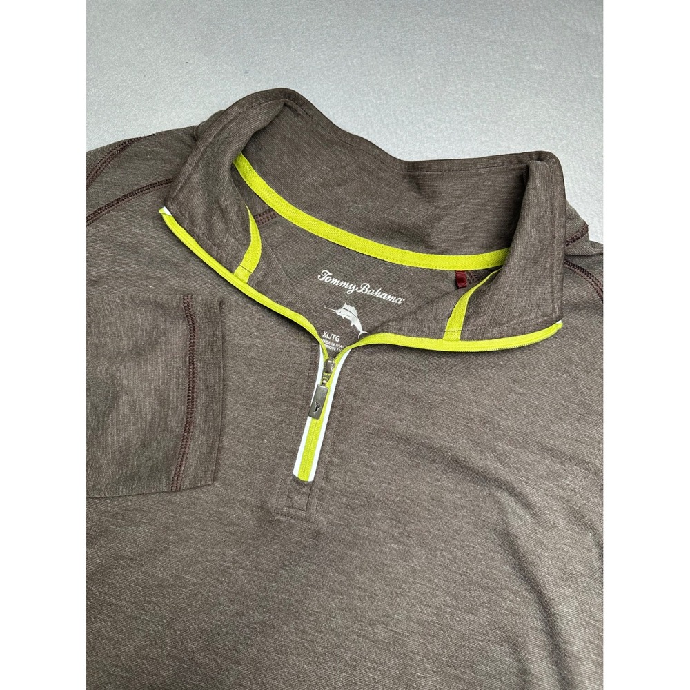Tommy Bahama Quarter Zip Pullover Mens XL Brown Lime Green Heathered Long Sleeve